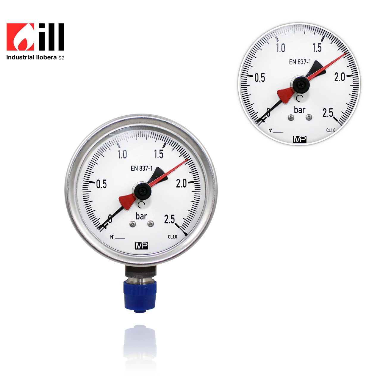 D100 0-2.5 bar  R1/2G cl.1 STAINLESS STEEL RADIAL MANOMETER with needle